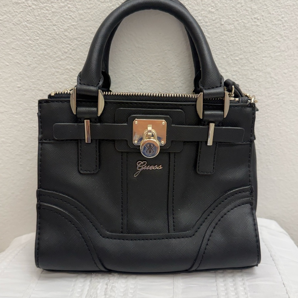 Guess Black Satchel with Gold Accents